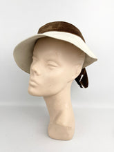 Load image into Gallery viewer, Original 1930&#39;s Cream Felt Hat with Warm Brown Velvet and Floral Trim
