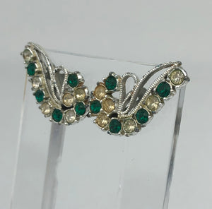 Vintage Green and Clear Paste Clip On Earrings