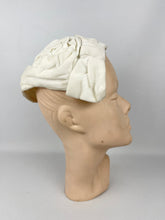 Load image into Gallery viewer, Original 1950&#39;s White Cotton Velvet Hat with Double Bow Trim *
