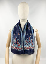 Load image into Gallery viewer, Original 1930&#39;s Silk Crepe Scarf or Headscarf in Red, White and Blue Paisley - Great Christmas Gift
