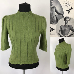 Reproduction 1940s Wartime Jumper in Turtle Green - Bust 33 34 35 36