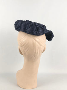 Original 1950s Navy Blue Lacquered Raffia Hat