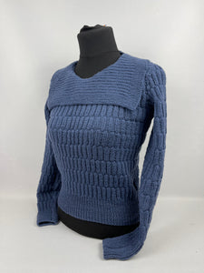 Reproduction 1930's Long Sleeved Jumper in RAF Blue Pure Wool - Bust 34 35 36