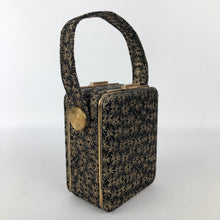 Load image into Gallery viewer, Original 1940s or 1950s Black and Gold Box Bag with Cigarette Case by Lin Bren
