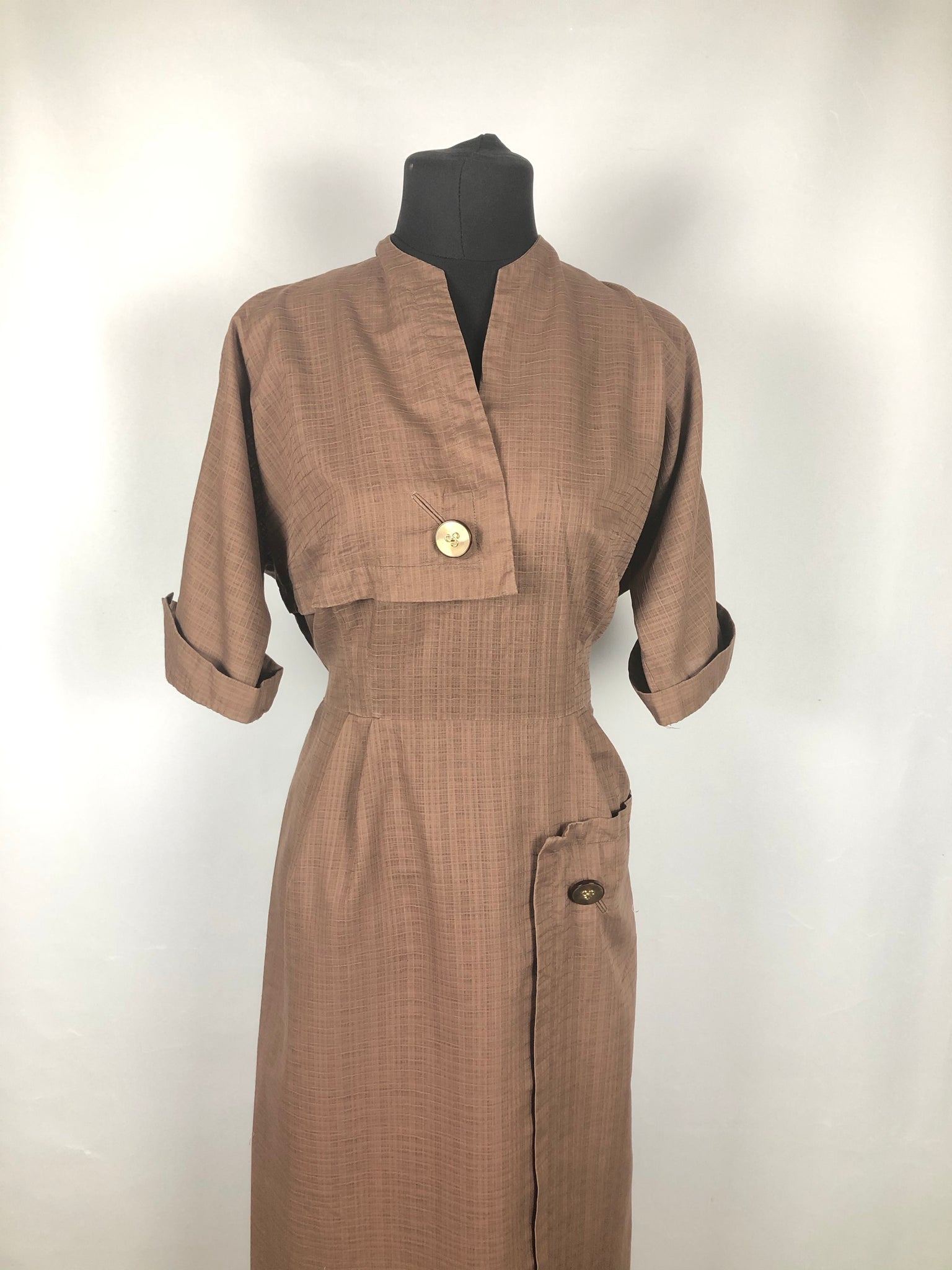 1950s Volup Brown Fine Cotton Wiggle Dress - B40 1940s Style For You 1950s Volup Brown Fine Cotton Wiggle Dress - B40 1940s Style For You