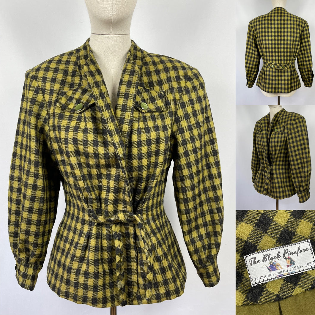 Reproduction 1940s Green and Black Check Jacket - Bust 38 40 42