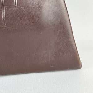 Original 1930s Chocolate Brown Leather Clutch Bag - Art Deco Design