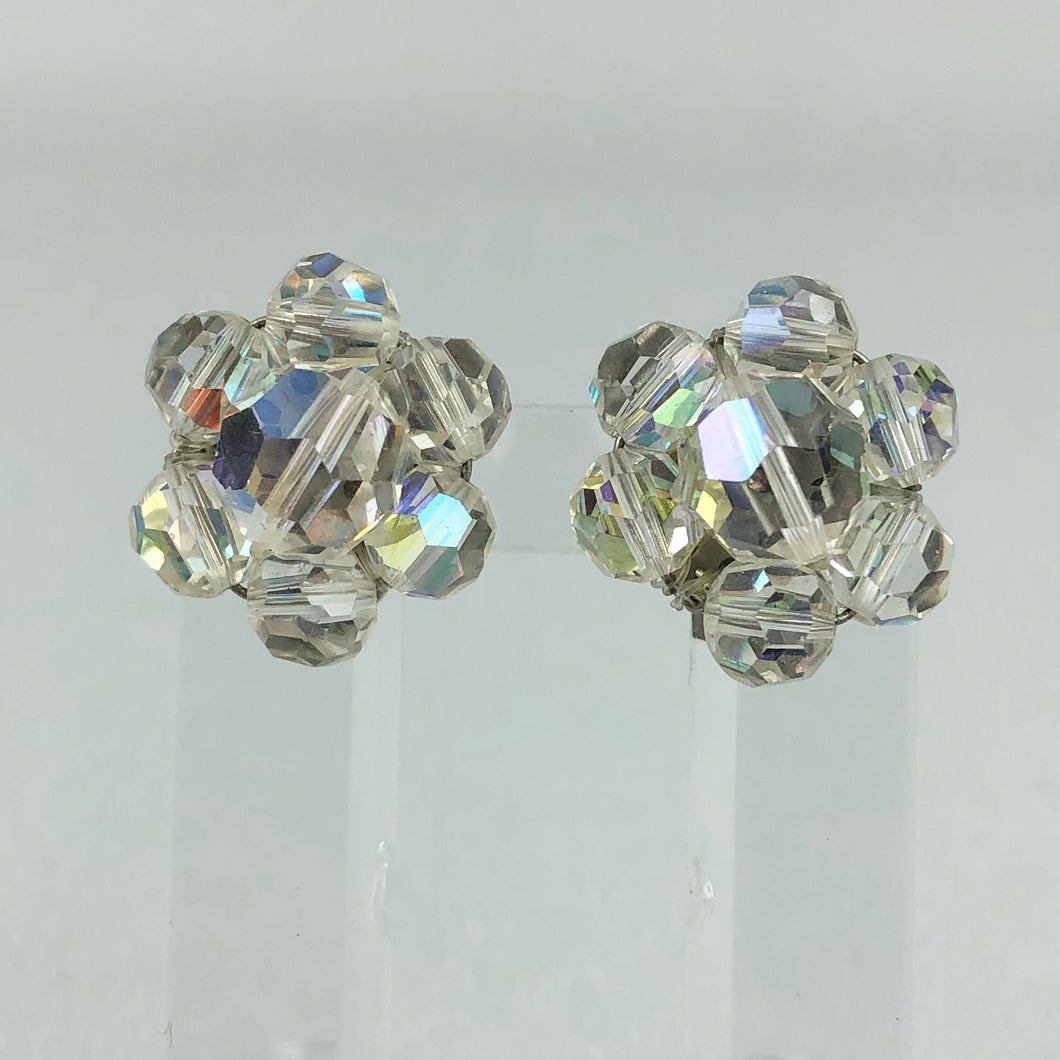 Vintage 1950s Clear Glass Clip On Earrings - Large