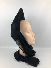 Load image into Gallery viewer, Exceptional 1940s Inky Black Felt Hat with Black Chiffon Scarf
