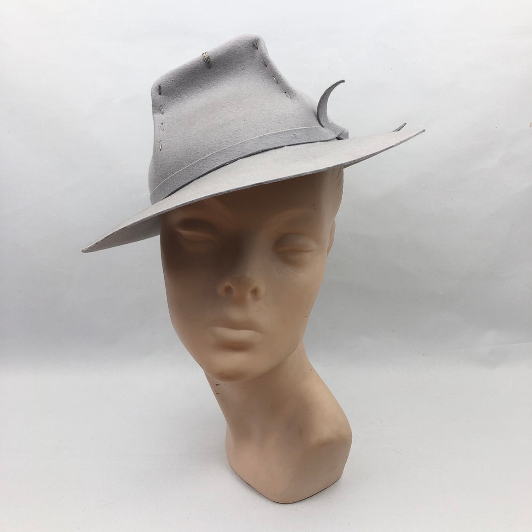 1930s 1940s Grey Felt Fedora Hat