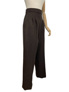 1940's Reproduction Trousers in Dark Brown Thick Wool - Perfect for Winter - Waist 25 25.5