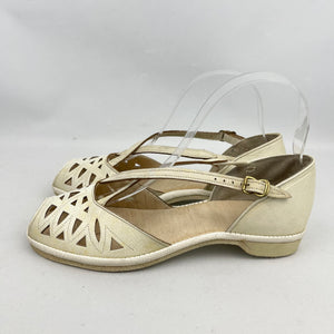 Original 1950’s Cream Leather Summer Sandals - UK 4