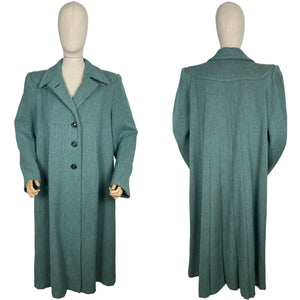 Original 1940’s CC41 True Volup Wartime Coat in Turquoise and Brown Tweed - Bust 44 46