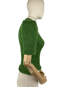 1940's Reproduction Twisted Cable and Rib Jumper in Grass Green - Bust 33 34 35
