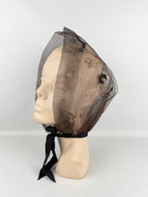 Load image into Gallery viewer, Original 1950s Net Hood with Butterfly, Sequins and Floral Trim
