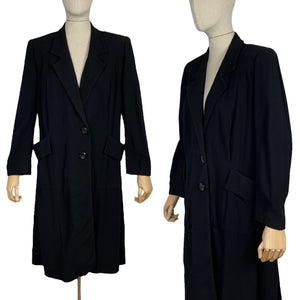 Original 1940's Inky Black Lightweight Wool Coat with Broad Shoulders - Bust 38 40 *