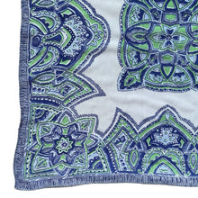 Load image into Gallery viewer, Original 1940&#39;s or 1950&#39;s Pure Silk Hankie in Green and Blue Celtic Design on White - Great Gift Idea
