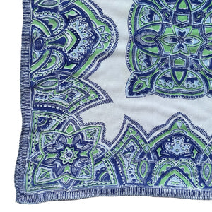 Original 1940's or 1950's Pure Silk Hankie in Green and Blue Celtic Design on White - Great Gift Idea