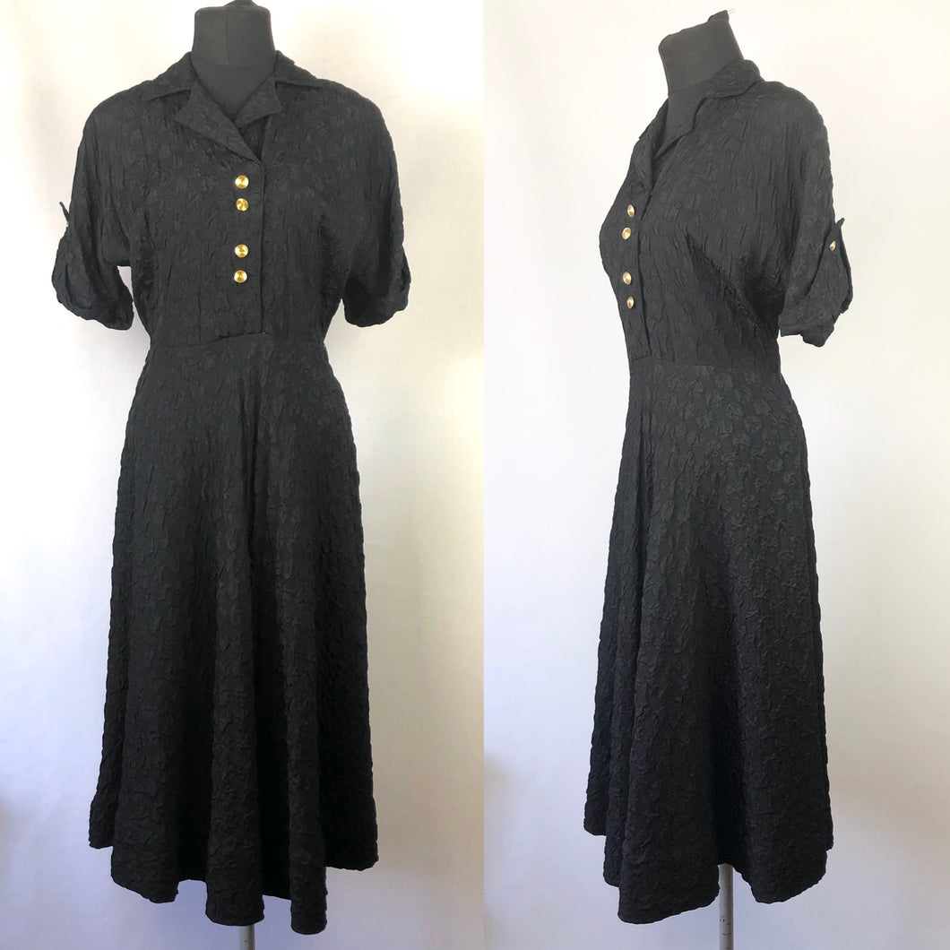 1950s Black Cocktail Dress with Gold Buttons - B38