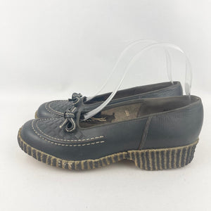 Original 1940's 1950's Slate Grey Leather Slip on Shoes with Bow Trim - UK 5 *