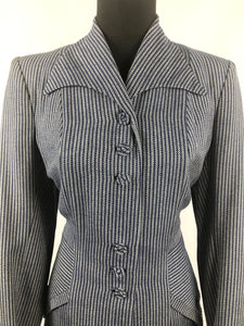 1940s Blue and White Herringbone Stripe Wool Jacket - B38