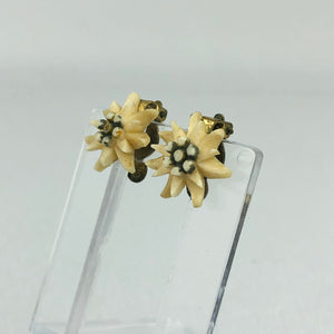 Vintage 1930s 1940s Carved Edelweiss Clip On Earrings