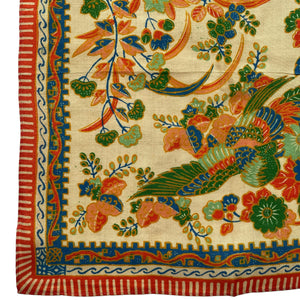 Original 1920's Pongee Silk Hankie with Floral Print and Bold Bird Design - Great Gift Idea