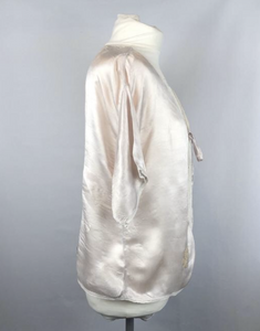 1930s 1940s Soft Pale Pink Satin Bed Jacket with Applique - B38 40