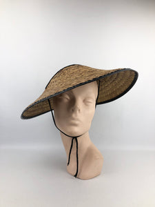 Original 1940s or 1950s Statement Straw Hat with Black Trim