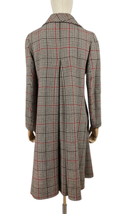 Fabulous Vintage 1970's does 1940's Houndstooth Check Wool Coat in Black, White and Red - Bust 34 35 36