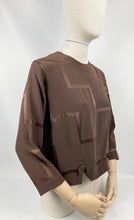 Load image into Gallery viewer, Original 1930s Brown Satin Backed Crepe Cropped Blouse with Bow Trim - Bust 36 37 38
