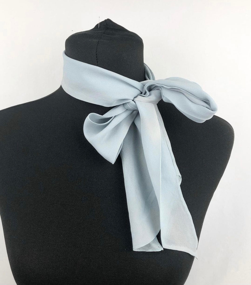 1930s Powder Blue Chiffon Pointed Scarf - 1930s Cravat - Makes a Good Belt