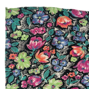 Original 1940's Textured Crepe Floral Hankie in Lime, Magenta, Green, Blue and Coral on Black - Great Gift Idea
