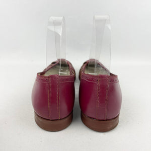 Original 1950’s Burgundy Leather Summer Sandals with Openwork Sides - UK 4 4.5 *