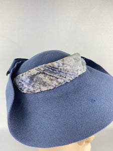 Original 1940s Air Force Blue Felt Topper Hat with Blue Velvet Bow Trim