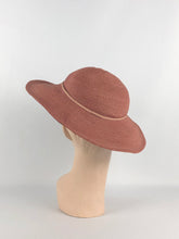 Load image into Gallery viewer, Original 1930s Salmon Pink Fine Straw Sun Hat with Grosgrain Trim
