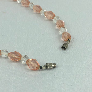 Original 1940s 1950s Peach and Clear Faceted Glass Graduated Bead Necklace