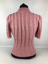 Load image into Gallery viewer, Reproduction 1940s Rib and Cable Knit Jumper in Rose Pink Acrylic - B34 35 36
