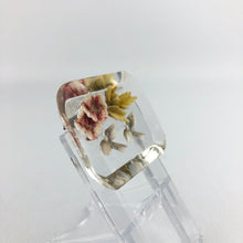 Load image into Gallery viewer, Original 1940s Reverse Carved Lucite Brooch with Flowers and Bluebirds
