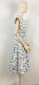 Original 1940s Blue and Green Floral Cotton Dress by Swirl Reg'd - Bust 36 38