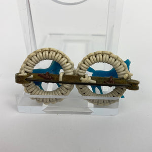 Original 1940s Blue and White Make Do and Mend Brooch with Pair of Horses