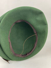 Load image into Gallery viewer, Original 1940s Forest Green Felt Hat with Chocolate Brown Velvet Trim and Net - Incredible Piece
