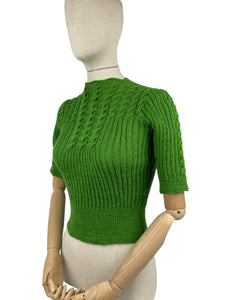 1940's Reproduction Hand Knitted Cable Jumper in Green - Bust 32 33 34 35 *