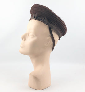 1940s Chocolate Brown Felt Seamed Beret Hat