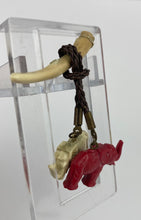 Load image into Gallery viewer, Original 1940s Red and White Early Plastic Elephants and Tusk Brooch
