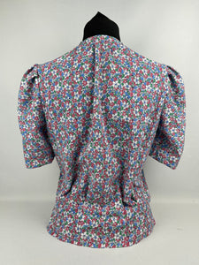 RESERVED 1940s Reproduction Floral Print Blouse with Red, White and Blue Flowers - B34 35