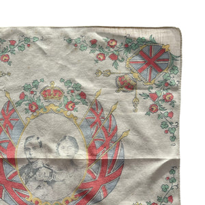 Original 1930's King George VI's Souvenir Hankie in Soft Cotton with Elizabeth and Flags