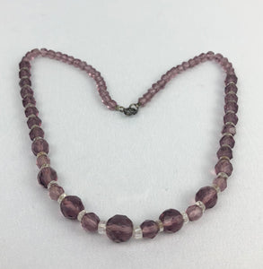 Original 1940s 1950s Purple and Clear Faceted Glass Graduated Bead Necklace