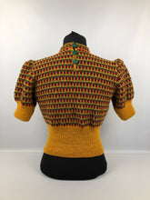 Load image into Gallery viewer, Reproduction 1930s Autumnal Stripe Knit in Red, Green and Mustard -  Bust 35” 36” 37”
