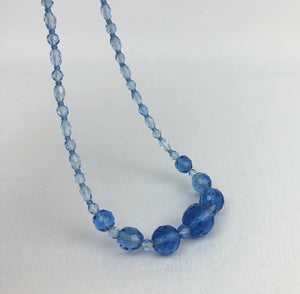 Original 1940s 1950s Blue Faceted Glass Graduated Bead Necklace